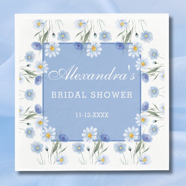 Dusty Blue and White Floral Boho Bridal Shower  Napkin (Creator Uploaded)