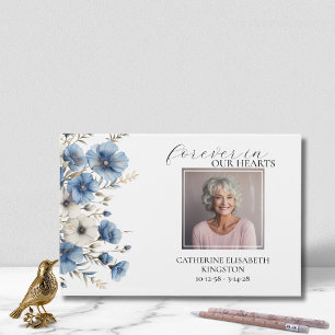 Dusty Blue and White Floral Funeral Memorial  Guest Book