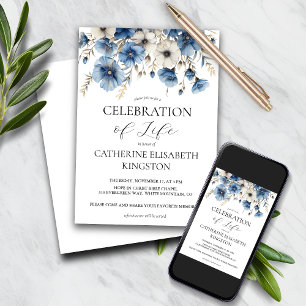 Dusty Blue and White Floral Memorial Invitation