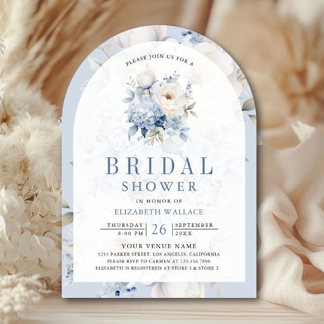 Dusty Blue and White Floral Photo Bridal Shower Invitation (Creator Uploaded)