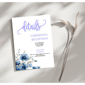 Dusty Blue and white floral wedding details Enclosure Card
