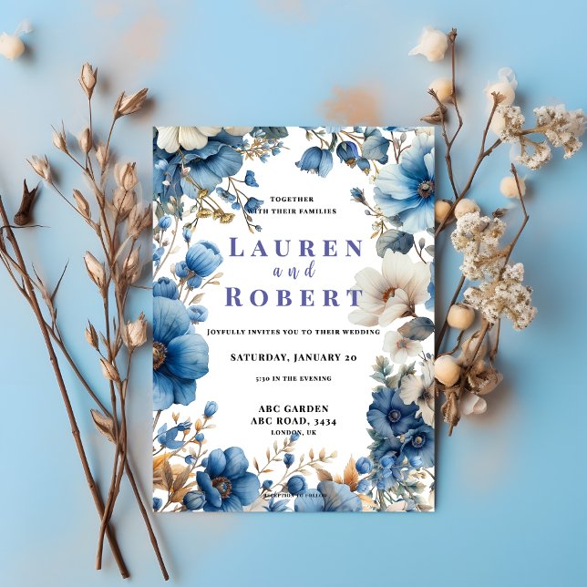 Dusty Blue and white floral wedding Invitation  (Creator Uploaded)