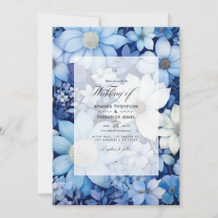Dusty Blue and White Floral Wedding Invitation