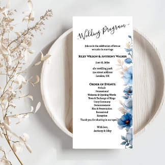 Dusty Blue and white floral wedding  Program