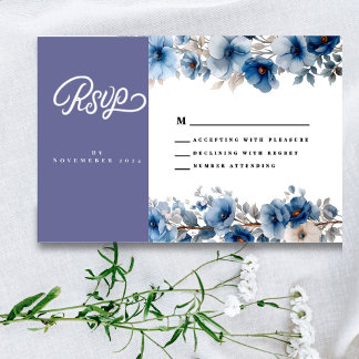 Dusty Blue and white floral wedding Response Card