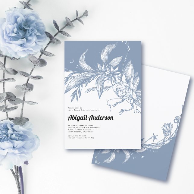 Dusty blue and white flowers wedding bridal shower invitation (Creator Uploaded)
