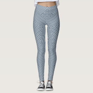 Dusty Blue and White Geometric Lines African Leggings