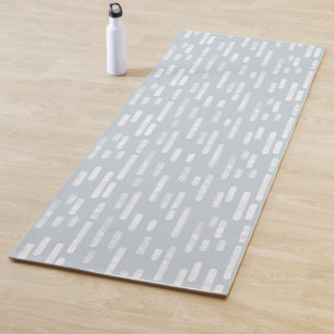 Dusty Blue and White Inky Rounded Lines Pattern Yoga Mat