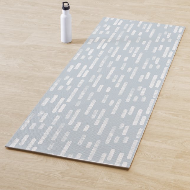 Dusty Blue and White Inky Rounded Lines Pattern Yoga Mat (In Situ)