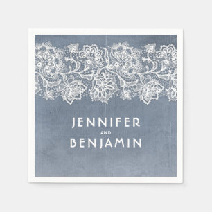Dusty Blue and White Lace Elegant Napkin