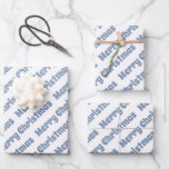 Dusty blue and white Merry Christmas holiday Wrapping Paper Sheet<br><div class="desc">Dusty blue and white Merry Christmas holiday Wrapping Paper Sheets. Each paper sheet features the text "Merry Christmas" in dusty blue on white.</div>