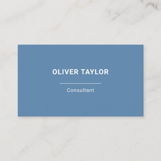 Dusty Blue And White Minimalist Custom Name Text Business Card (Front)