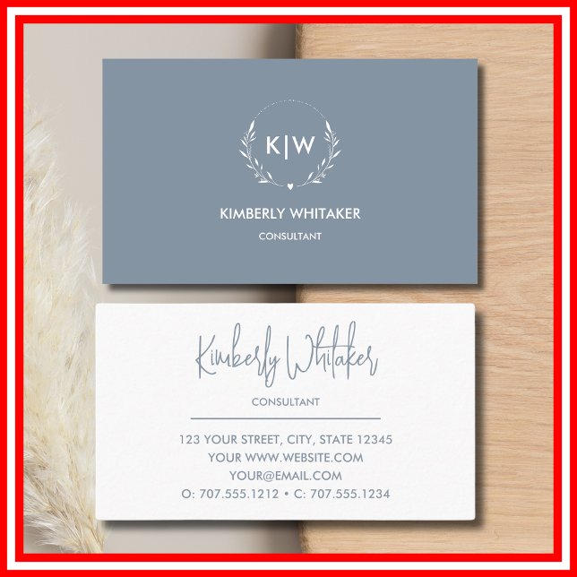 Dusty Blue and White | Modern Initials Monogram Business Card (Dusty Blue and White | Modern Initials Monogram Business Card)