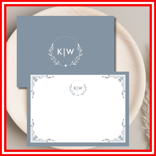 Dusty Blue  and White | Modern Initials Monogram Card (Dusty Blue and White | Modern Initials Monogram Note Card)