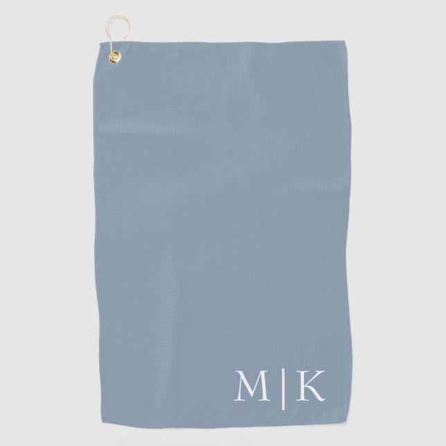 Dusty Blue and White | Modern Monogram Golf Towel (Front)