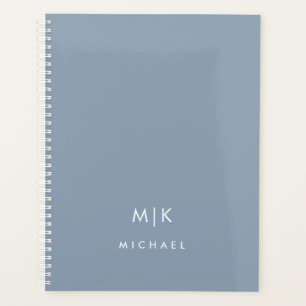 Dusty Blue and White   Modern Monogram Planner