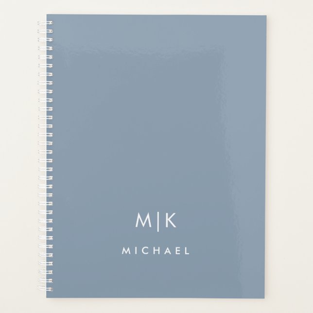 Dusty Blue and White | Modern Monogram Planner (Front)