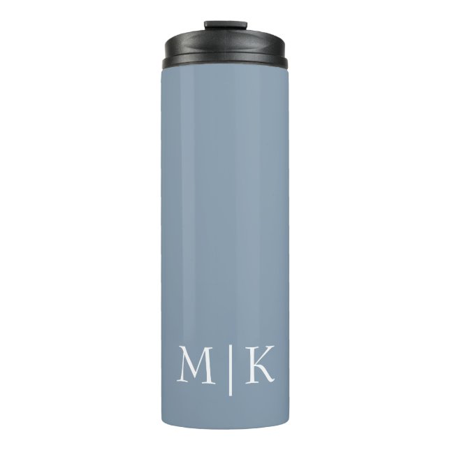 Dusty Blue and White | Modern Monogram Thermal Tumbler (Front)