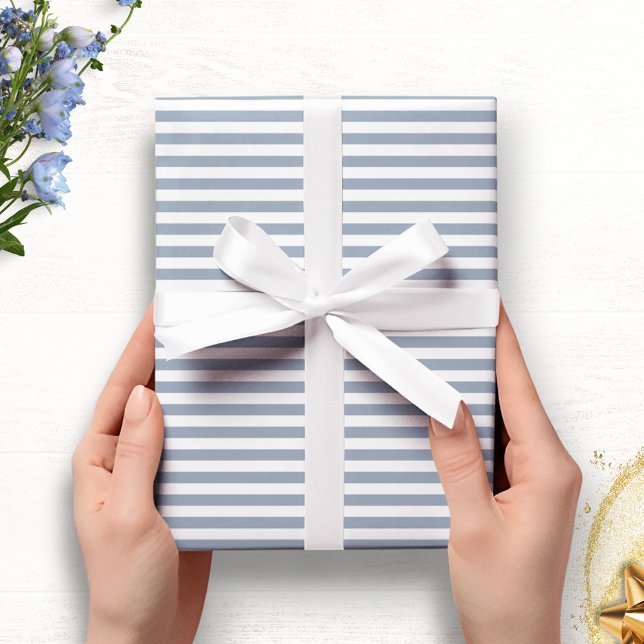 Dusty Blue and White Narrow Stripes Wrapping Paper (Creator Uploaded)
