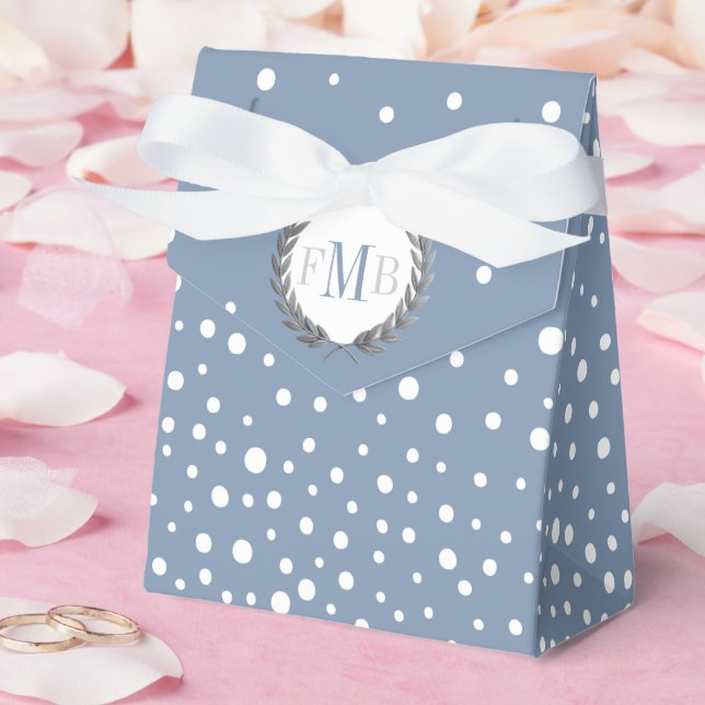 Dusty blue and white polka dot pattern wedding fav favour box (Wedding)