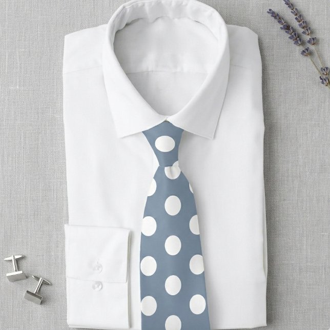 Dusty Blue and White Polka Dot Wedding Tie (Dusty blue tie with white polka dots for your wedding.)