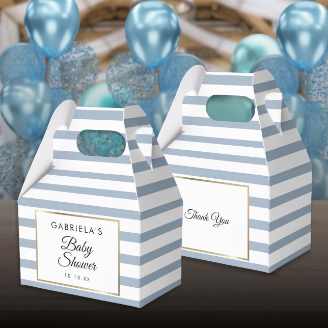 Dusty Blue And White Stripe Gold Baby Shower Favour Box (Dusty Blue And White Stripe Gold Baby Shower Favor Boxes)