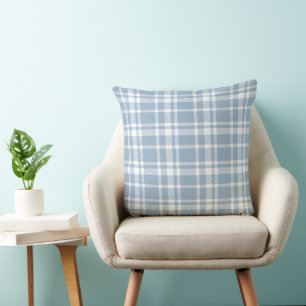 Dusty Blue and White Tartan Plaid Pattern Cushion