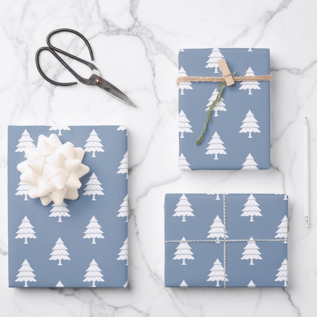 Dusty blue and white tChristmas holiday Wrapping Paper Sheet (Front)