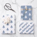 Dusty blue and white trees Merry Christmas holiday Wrapping Paper Sheet<br><div class="desc">Dusty blue and white trees Merry Christmas holiday Wrapping Paper Sheets. The first sheet features a Christmas trees in dusty blue on white,  the second white on dusty blue and the third the text "Merry Christmas".</div>