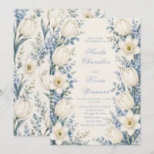 Dusty Blue and White Wedding Invitation