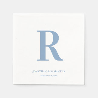 Dusty Blue and White Wedding Monogram Modern Napkin