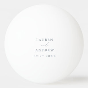 Dusty Blue and White Wedding Personalised Beer Ping Pong Ball