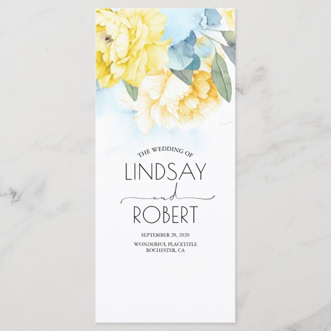 Dusty Blue and Yellow Flowers Wedding Programs (Front)