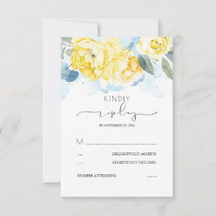 Dusty Blue and Yellow Flowers Wedding RSVP Card