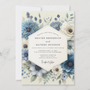 Dusty Blue Anemone Wedding Invitation