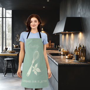 Dusty Blue Apron with Cream Whisk and Herb Design