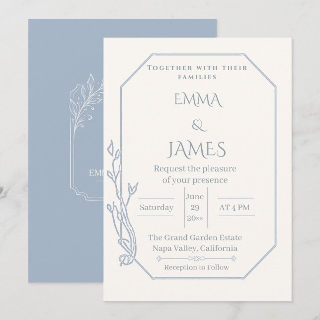 Dusty Blue Arch Botanical Wedding Invitation (Front/Back)
