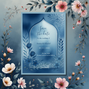 Dusty Blue arch floral Wedding save the date  Invitation