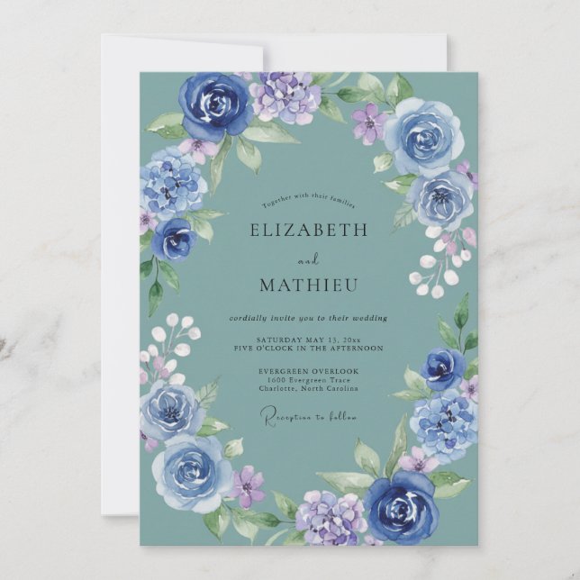 Dusty Blue Arch Wedding Invitation (Front)