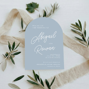 Dusty Blue Arched Minimal Calligraphy Wedding Invitation