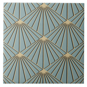 Dusty Blue Art Deco Fan Pattern Diamond Ceramic Tile