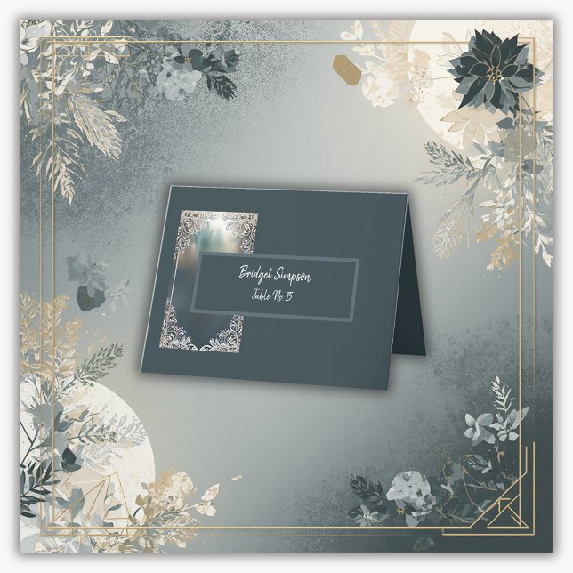 dusty blue art deco ornate frame seating card (Creator Uploaded)