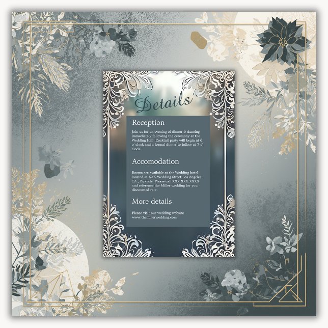 dusty blue art deco ornate frame wedding  enclosure card (Creator Uploaded)