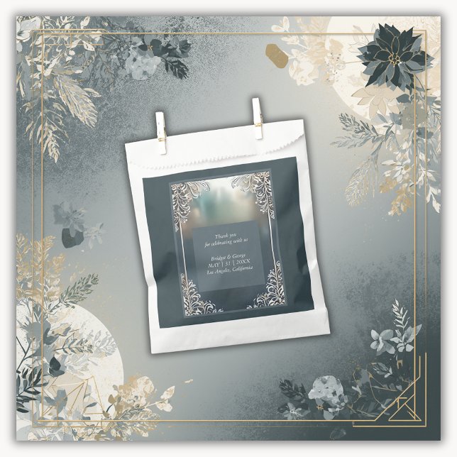 dusty blue art deco ornate frame wedding favour bag (Creator Uploaded)