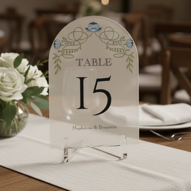 Dusty Blue Art Nouveau Floral Wedding Table Number (Creator Uploaded)