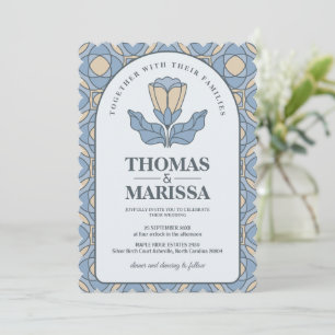 Dusty Blue Art Nouveau Wedding Invite with QR Code