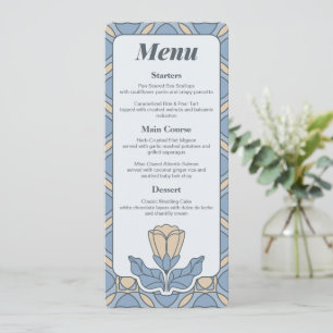 Dusty Blue Art Nouveau Wedding Menu Card