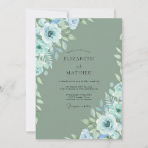 Dusty Blue Artistic Bloom Wedding Invitation