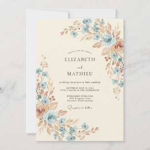Dusty Blue Artistic Rustic Wedding Invitation