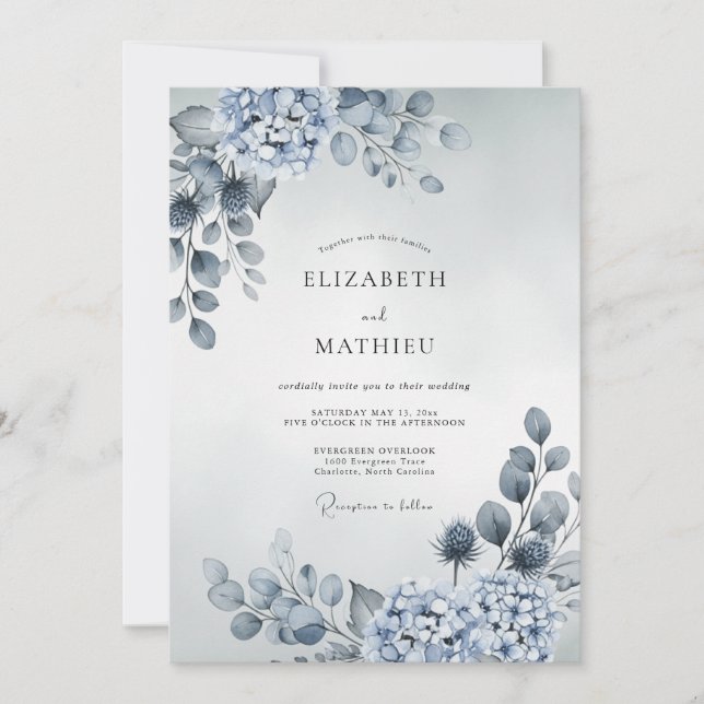 Dusty Blue Atmospheric Winter Wedding Invitation (Front)